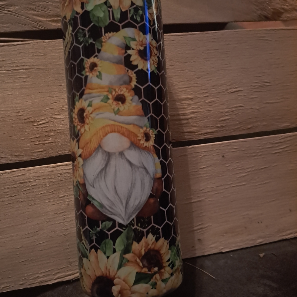 Whimsical Gnome and Sunflower Tumbler